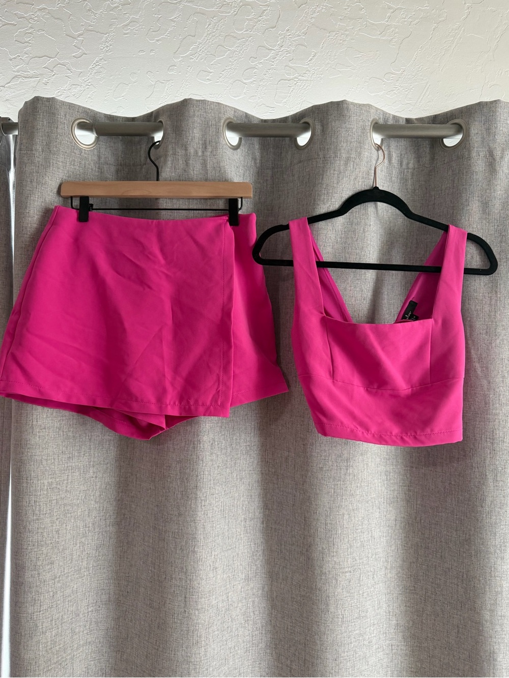 Hot Pink Lace-up Two-piece Skort Romper